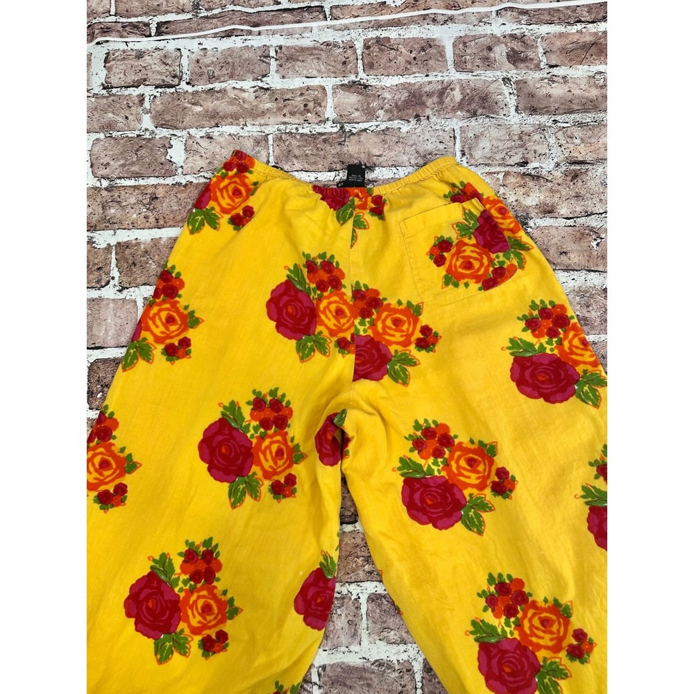 J Peterman‎ Company Yellow Floral Rose Wide Leg Cotton Pants XS Made in India - Picture 9 of 15